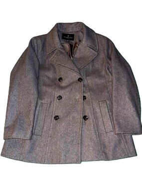London Fog Pea Coat PXL Wool Jacket Traditional Classic Gray EUC